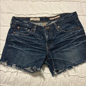 AG Adriano Goldschmied Dark Blue Frayed Jean Shorts